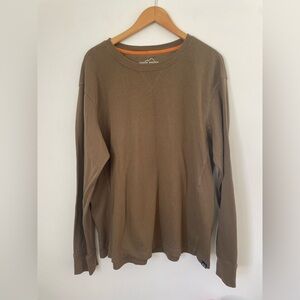 Eddie Bauer Thermal Shirt Mens 2XL Brown Waffle Knit Crew Neck Pullover Outdoors